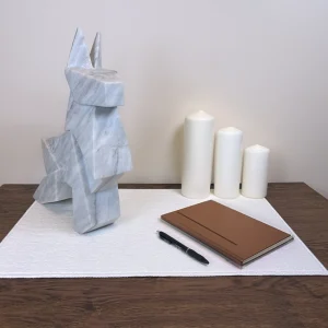 Chic White Marble Geometric Dog Sculpture in Redmond