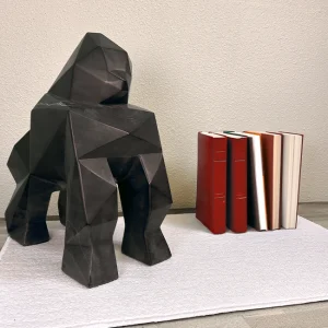 Chic Black Marble Geometric Gorilla Sculpture in Redmond